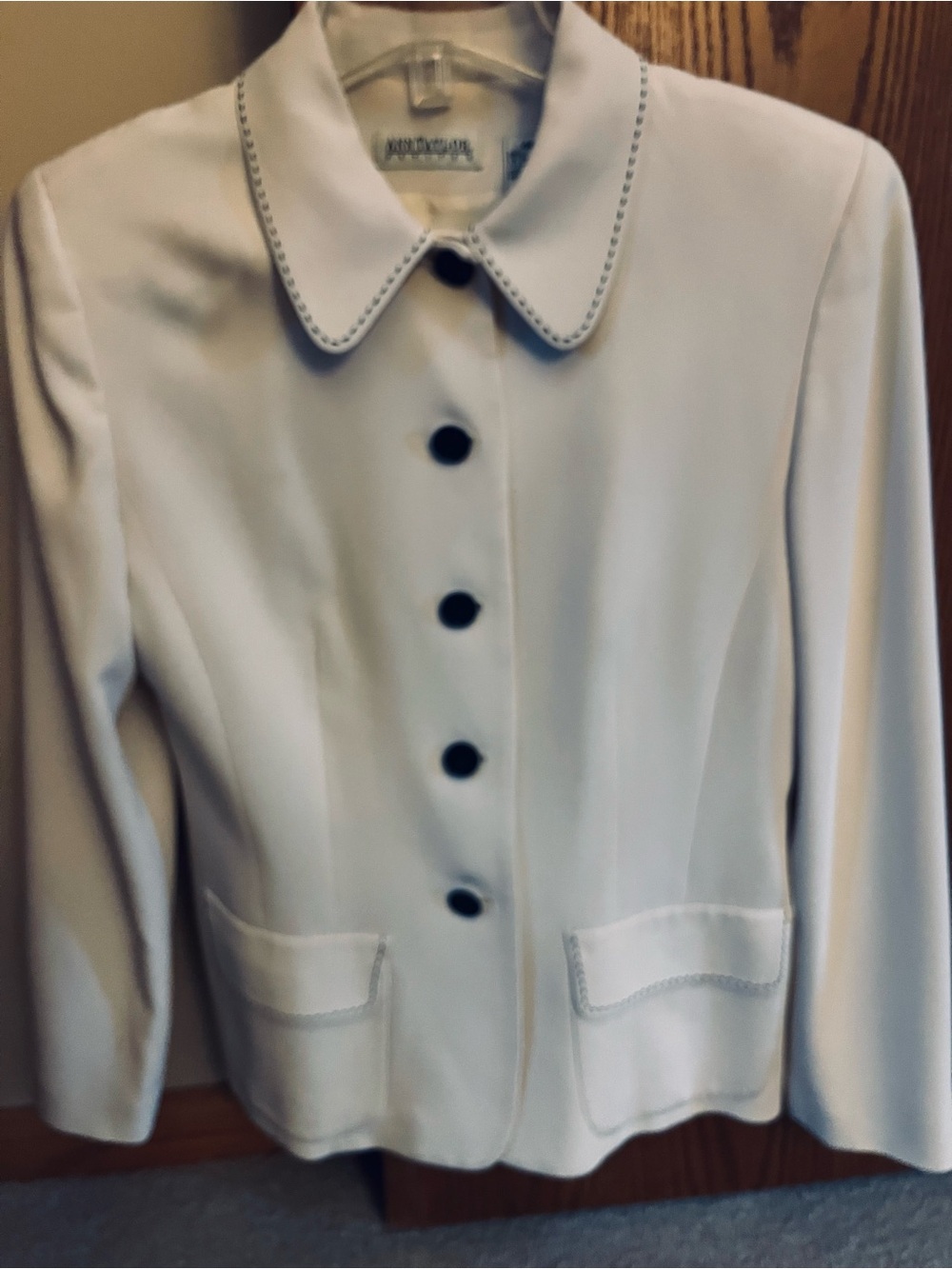 Ann Taylor Cream Button-Front Blazer with Contrast Stitching